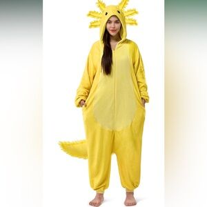 NWT Spooktacular Creations Halloween Axolotl Costume, Hooded Jumpsuit Adult Sz S